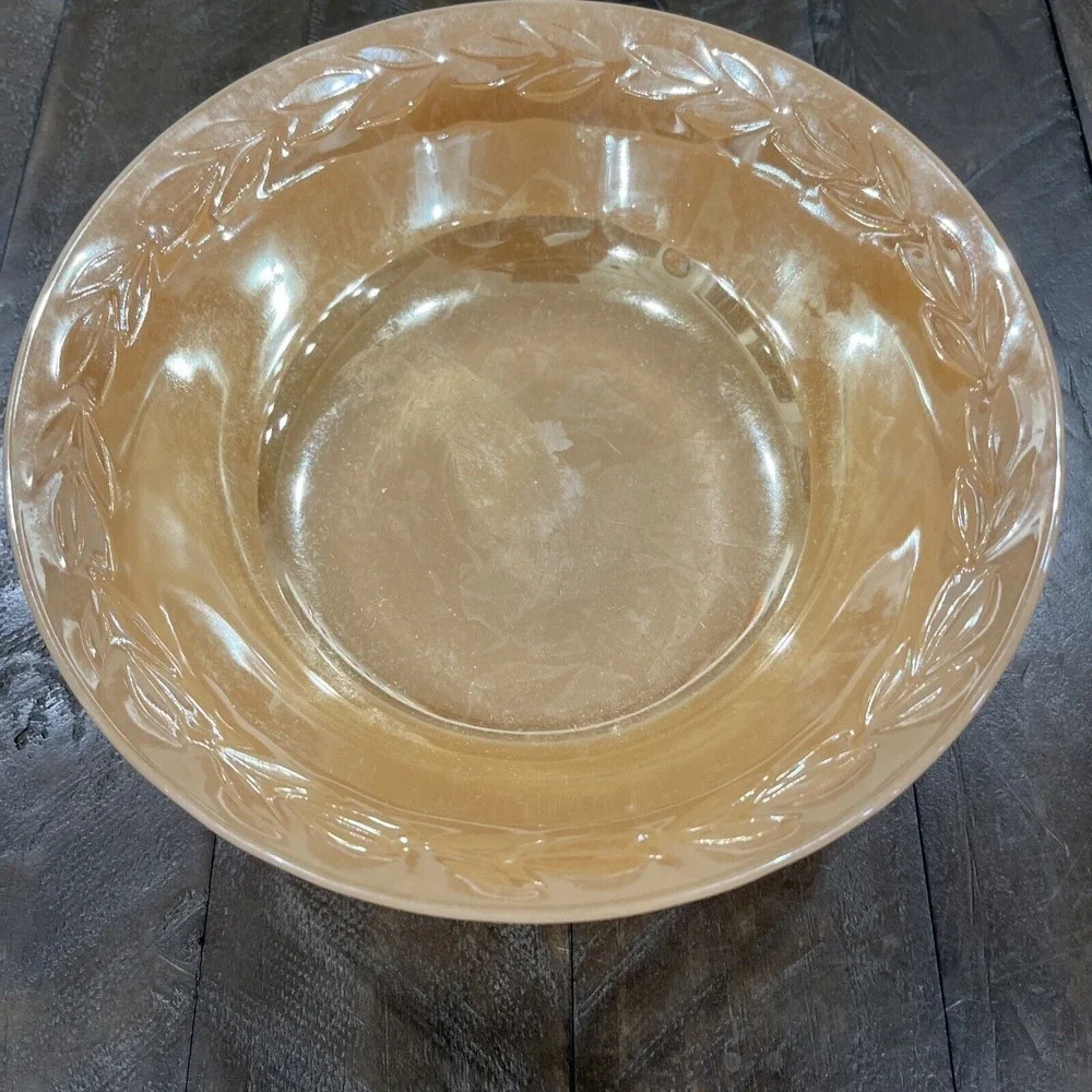 Fire‎ King Peach Luster Ware Laurel Leaf Serving Bowl 8